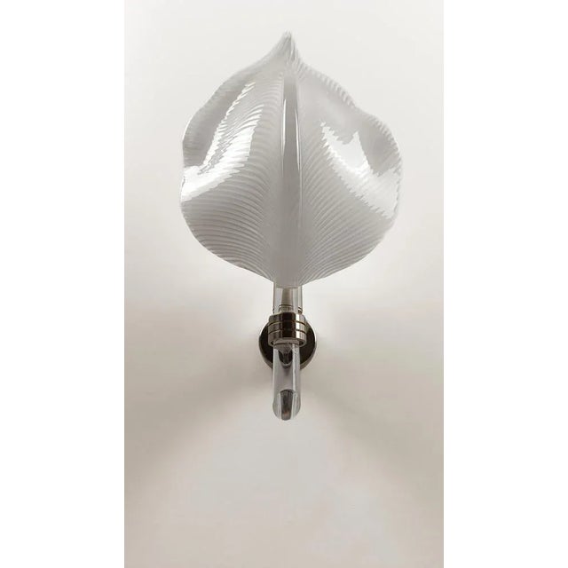 Mid 20th Century Modern White Striped Murano Glass Leaf Sconce, Italy, 1960s For Sale - Image 14 of 18