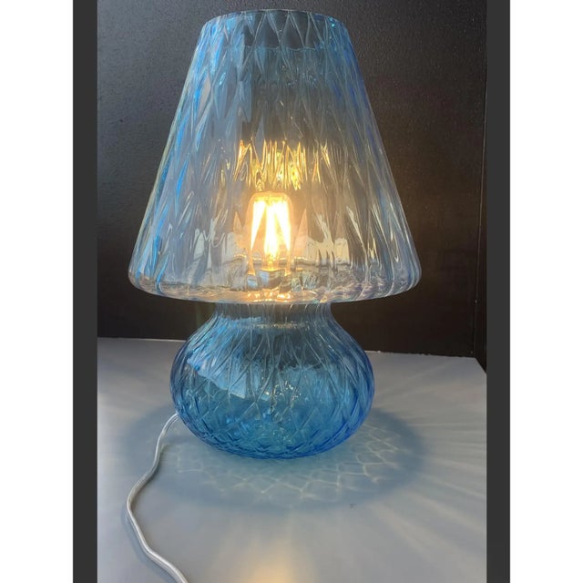 Glass Murano-Style Light-Blue Glass Lamp Featuring “Ballotton” Design For Sale - Image 7 of 9