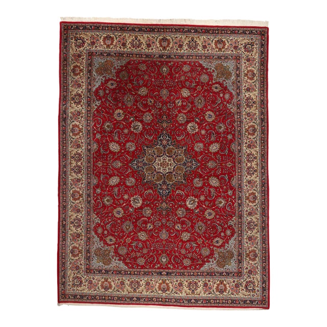 Vintage Red Persian Kashan Rug - 09'09 X 13'01 For Sale