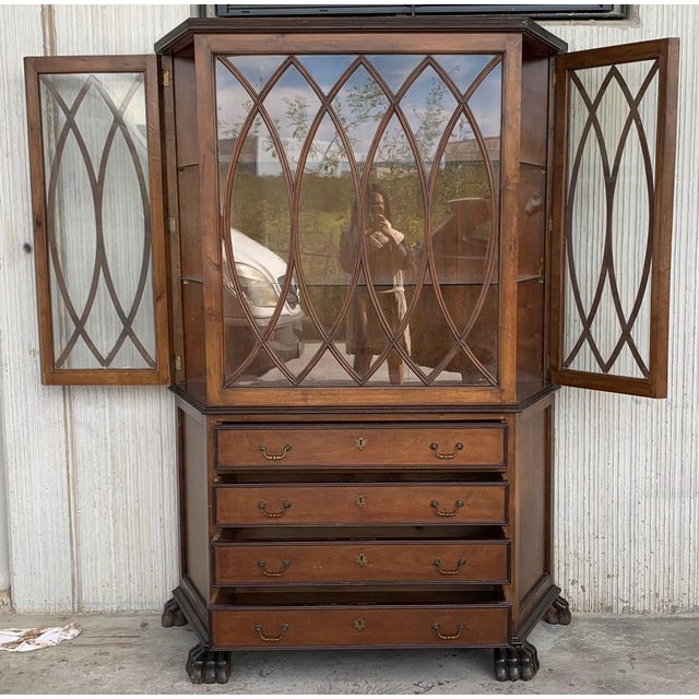 1900 - 1909 French Art Nouveau Fruitwood Wooden Showcase Vitrine With Four Drawers For Sale - Image 5 of 9