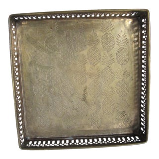 Vintage Square Tray With Pineapple Etching For Sale
