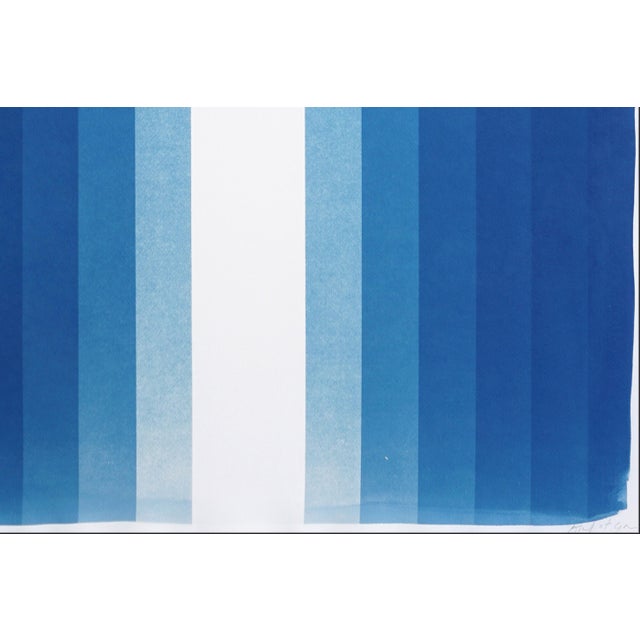 Mid-Century Modern 2025, Rectangular Porta, Geometric Architecture, Space Age Monotype Cyanotype on Watercolor Paper in Blue Tones by Kind of Cyan For Sale - Image 3 of 8