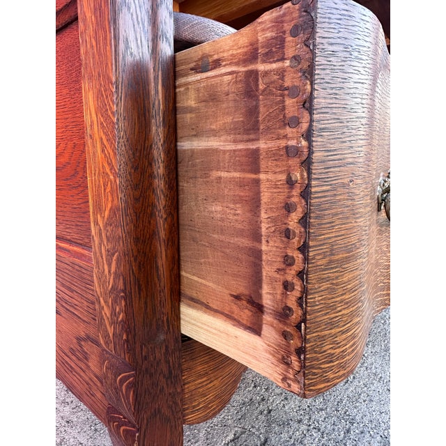 Metal Antique Oak Serpentine Dresser, Early 20th Century French-Inspired Chest of Drawers For Sale - Image 7 of 10