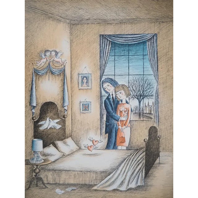 Contemporary Raymond Peynet, The Lovers: The Accord of Hearts, Original Lithograph For Sale - Image 3 of 6