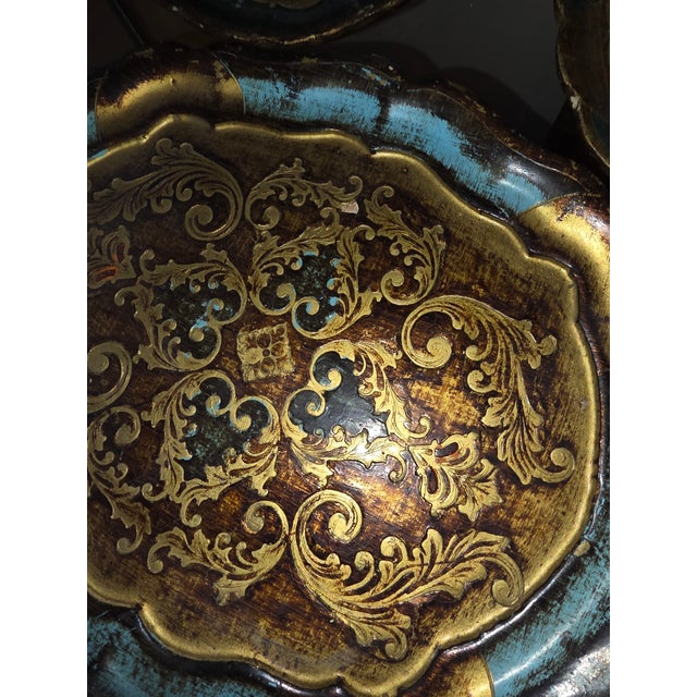 Three Small charming older Italian Giltwood and polychrome decorated Florentine trays.