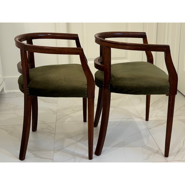 Mid 20th Century Petite Scale Mid-Century Italian Walnut Horseshoe Rail Back Armchairs - A Pair For Sale - Image 5 of 18