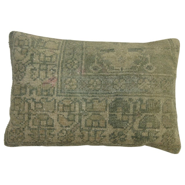 Pillow made from an early 20th-century oushak rug in a seafoam green Measures: 16" x 23".