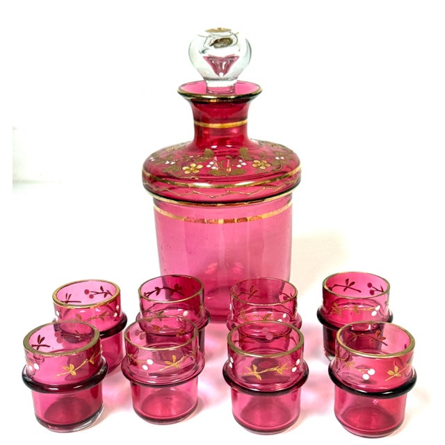 1880s Magnificent Moser Cranberry Glass Imperial Egg-Form Tantalus Service For Sale - Image 13 of 18