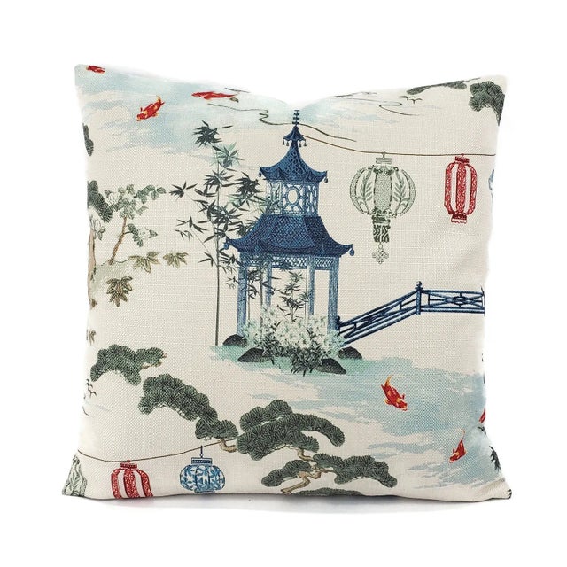 Navy Blue Kirin in Pearl Chinoiserie Pillow Cover For Sale - Image 8 of 8