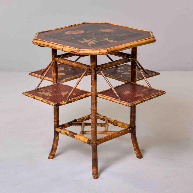 Victorian English Tiger Bamboo Chinoiserie Book Table With Folding Shelves For Sale - Image 10 of 13