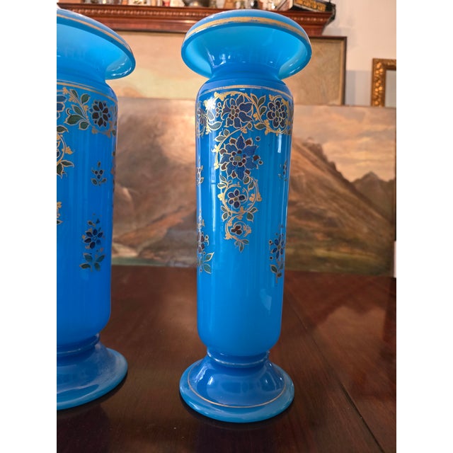 Art Nouveau Antique Baccarat Attributed Pr Opaline Vases Turquoise For Sale - Image 3 of 10