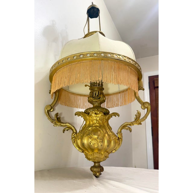 Large Antique 1800's Ornate Louis XVI Dore Bronze Electric Oil Lamp Chandelier For Sale - Image 11 of 16