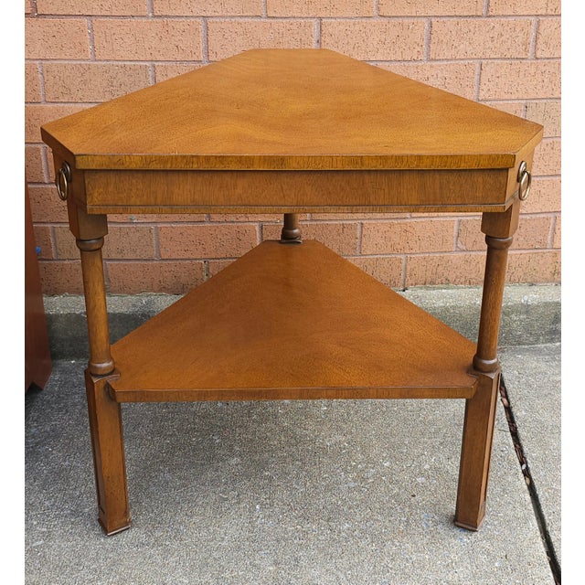 Wood Fine Arts Furniture Two-Tier Walnut Triangular Side Table For Sale - Image 7 of 10