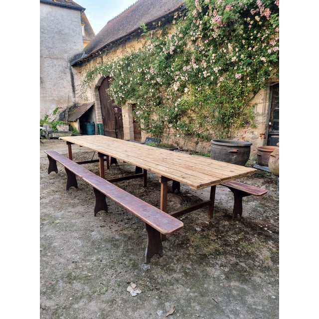 Antique French Folding Dining Table with Benches in Pine and Chestnut, 1890s, Set of 3 For Sale - Image 15 of 18