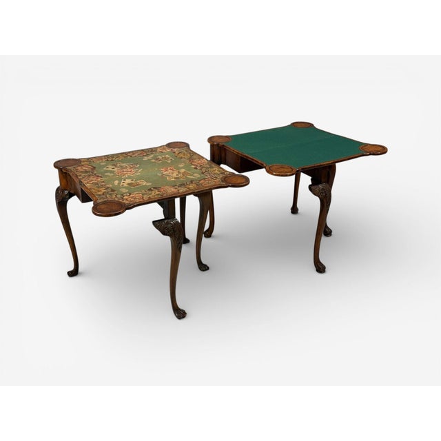 Georgian, Card or Game Tables, a Pair, Tapestry, Mahogany, 18th Century For Sale In New York - Image 6 of 18
