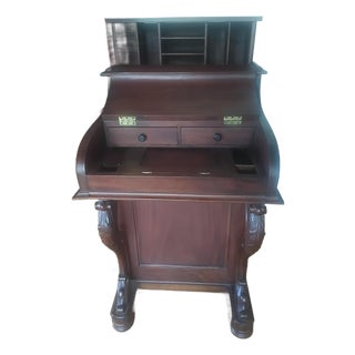 Beautiful Antique Mechanical Davenport Writing Desk With Drawers, a Pop Up Top, and Hidden Compartments. For Sale
