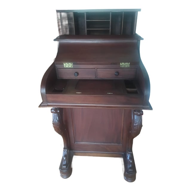 Beautiful Antique Mechanical Davenport Writing Desk With Drawers, a Pop Up Top, and Hidden Compartments. For Sale