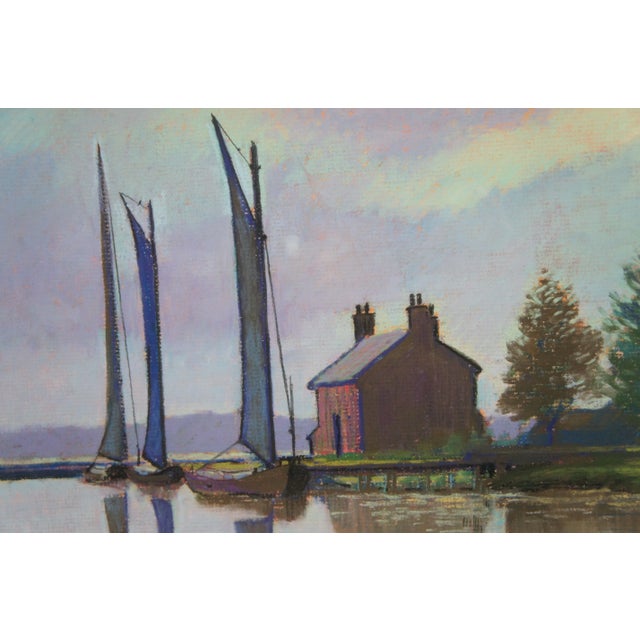 1995 Vintage Realist Landscape Pastel Painting Sailboats Farm by Fleming For Sale - Image 9 of 13