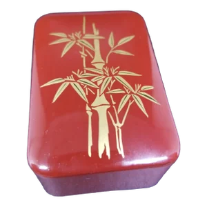 Vintage Brick Red & Gold Bamboo Lacquer Trinket Box Made in Japan
