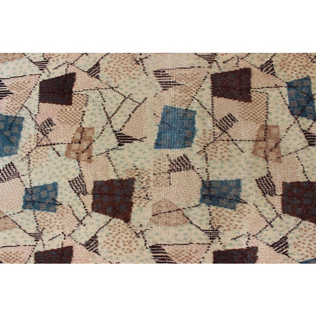 Vintage Turkish Rug With Mid-Century Modern Design in Dusty Blue, Brown, L.Green For Sale - Image 9 of 13