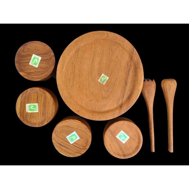 Chestnut 1970s Teak Wood Salad Bowls and Serving Utensils, Set of 7 For Sale - Image 8 of 10