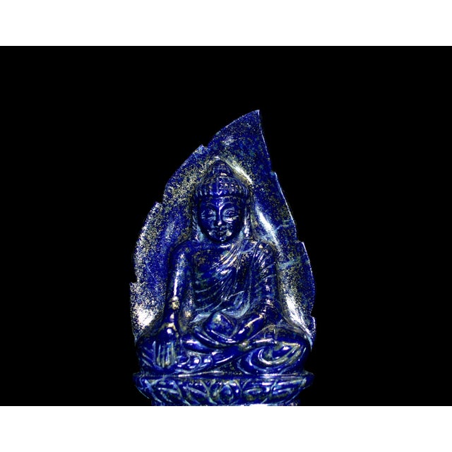 Late 20th Century Lapis Lazuli Buddha Bodhi Leaf Indian Finely Carved Blue Natural Gemstone For Sale - Image 5 of 8