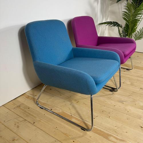 Blue Mid-Century Wool Armchairs with Metal Legs 1970s, Set of 2 For Sale - Image 8 of 8