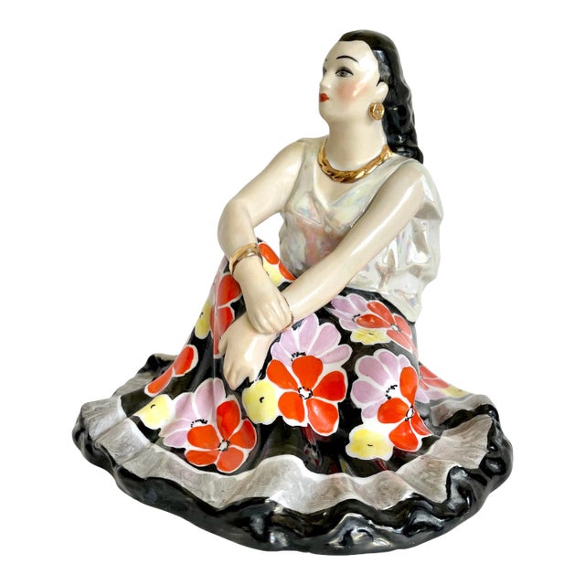 1960's Porcelain Figure of Woman in Floral Dress For Sale