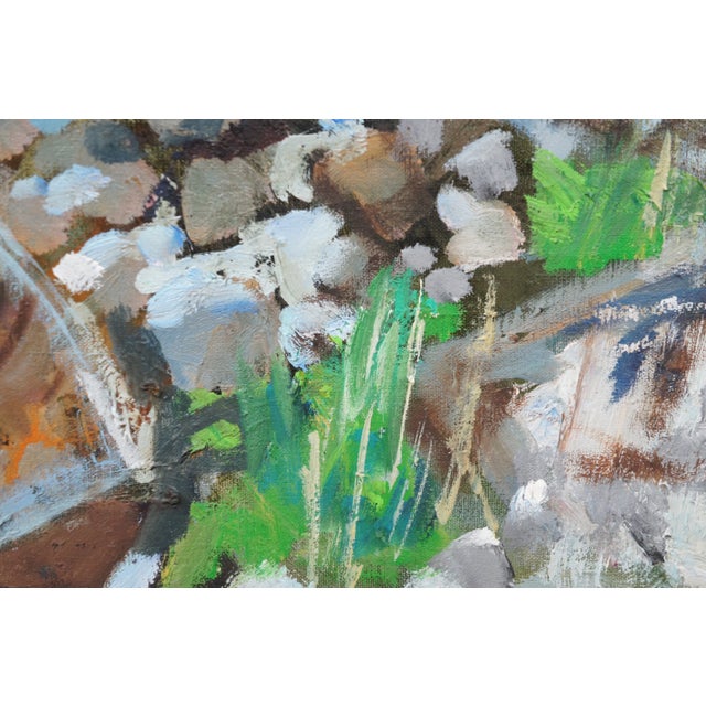 Blue 20th Century Impressionist Oil on Canvas Dockside Seascape Painting Framed 40" For Sale - Image 8 of 11