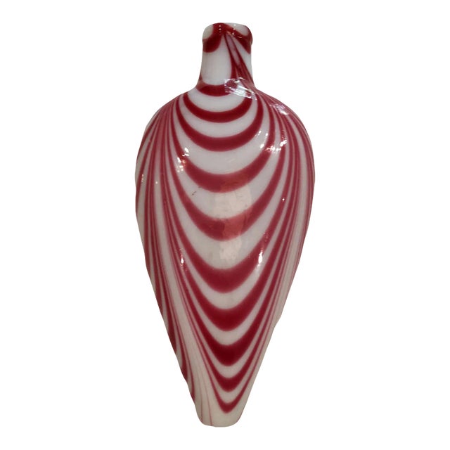 Early 19th Century White With Red Nailsea Glass Pocket Flask For Sale