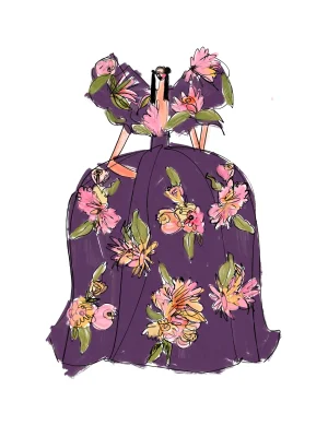 "Herrera Flower Gown" Original Fashion Figurative Print by Annie Naranian