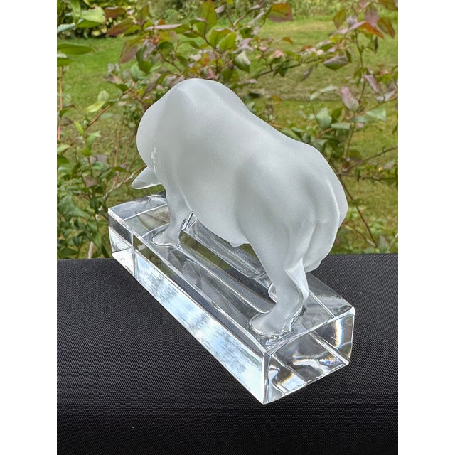 Mid 20th Century Lalique Crystal Charging Bull Paperweight – French Crystal Frosted Glass Figurine, Signed, Mid 20th Century For Sale - Image 5 of 9