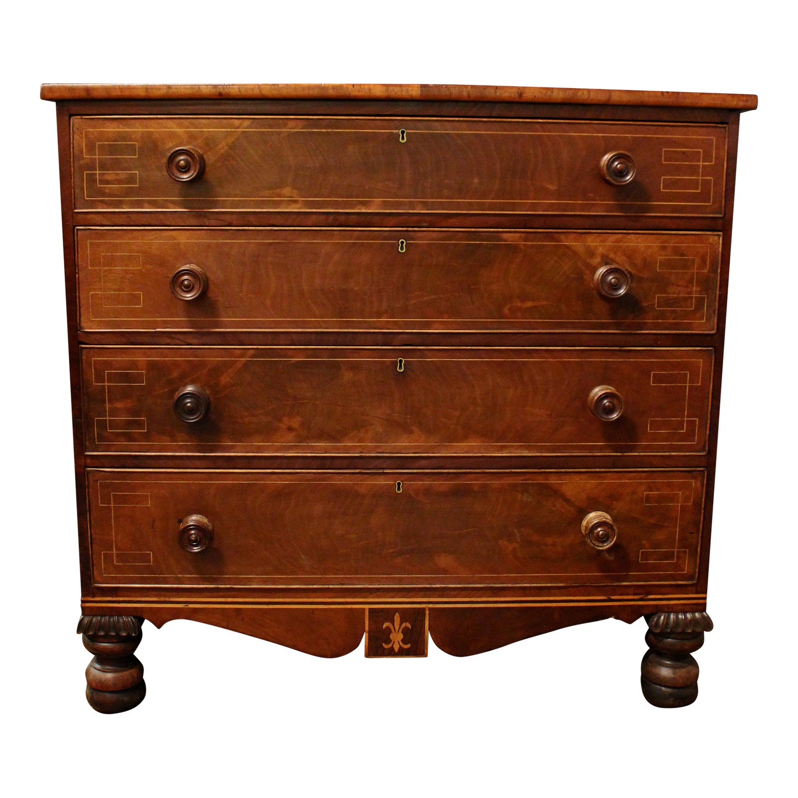Circa 1810 Channel Island Chest of Drawers With Greek Key Stringing