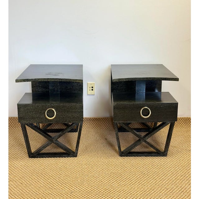 Vintage Modern Cantilever Dark Green Cerused Nightstands or Side Tables – a Pair For Sale - Image 4 of 12