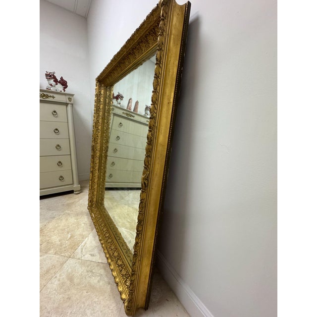 Wood French 18th Century Louis XVI Classical Carved and Gilt Large Mirror For Sale - Image 7 of 8