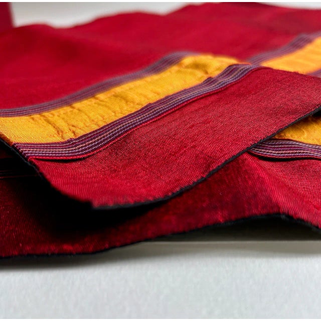 Late 20th C. Boxed Set of 4 Walai Crimson & Orange Stripe Silk Placemats & Napkins For Sale - Image 9 of 18