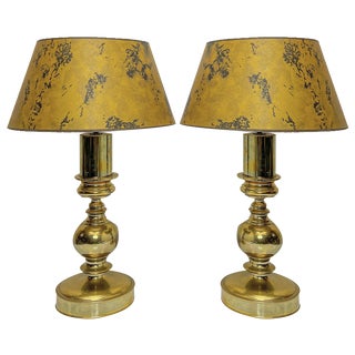 Vintage Brass Spheric Table Lamps, France, 1960s, Set of 2 For Sale