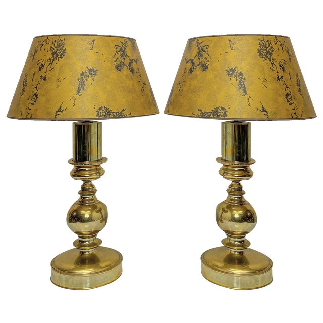 Vintage Brass Spheric Table Lamps, France, 1960s, Set of 2 For Sale