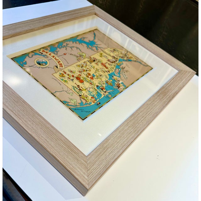 1930s Vintage Delaware Pictorial Map by Taylor, 1935 – Original Custom Framed Map For Sale - Image 5 of 5