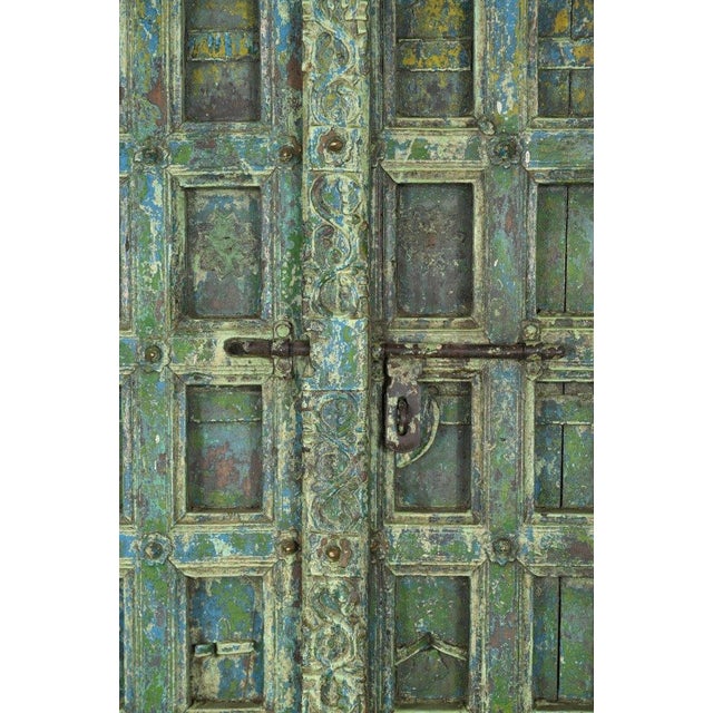 Indian Antique Indian Painted Teakwood Door, C. 1880 For Sale - Image 3 of 4