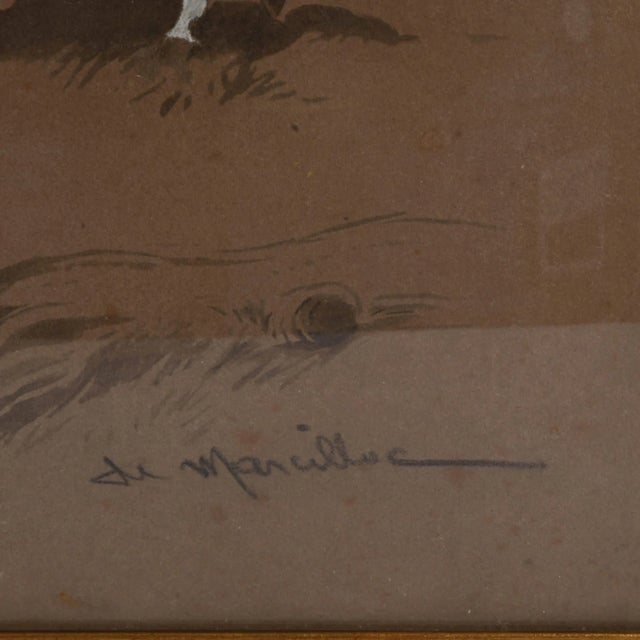 Framed Signed De Marcillac "Awaiting the Signal" Watercolor For Sale - Image 4 of 10