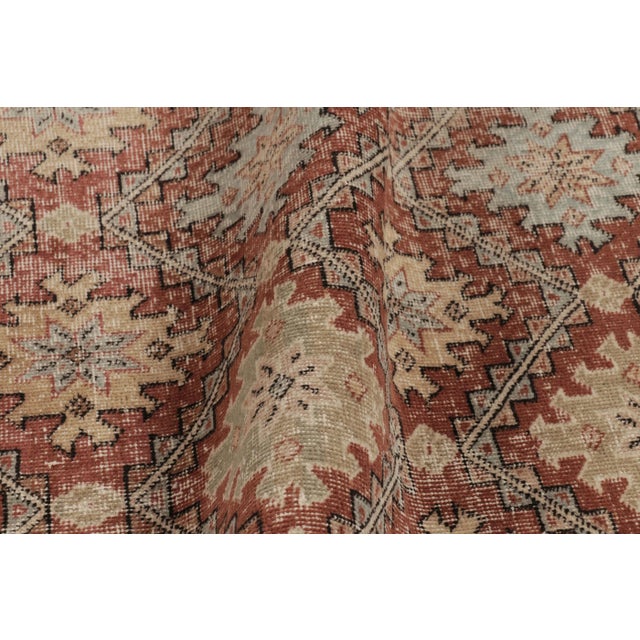 Textile Vintage Distressed Runner Rug, Beige-Rust Tribal Geometric Pattern - Rug & Kilim For Sale - Image 7 of 8