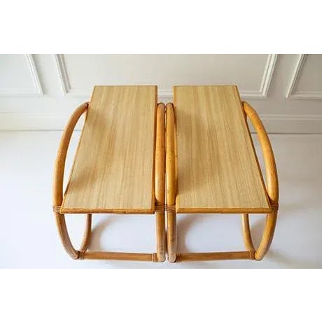 1960s 1960s Pair of Vintage Pretzel Bamboo Side Table Set, Paul Frankl Style For Sale - Image 5 of 9