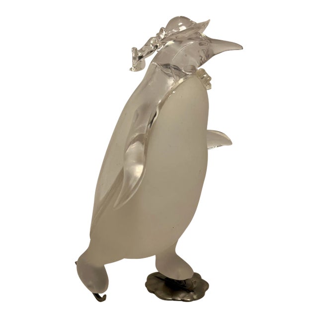 1950s Vintage Mid-Century Modern Lucite Penguin on Ice Skates Clear & Frosted For Sale