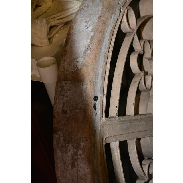 Vintage European Wooden Round Tinted Glass Rose Window With Iron Scrolled Inserts For Sale - Image 10 of 18