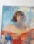 Vintage late 20th century oil on masonite abstract portrait painting of woman in red gown. Unsigned. Unframed, surface...