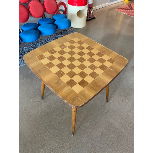 Mid-Century Modern 1950s Vintage German Inlaid Wood Chess Table Side Double Decker Magazine Telephone For Sale - Image 3 of 11