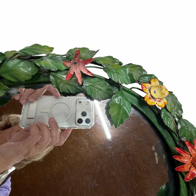 Vintage Tole Floral and Leaf Design Mirror For Sale - Image 6 of 11