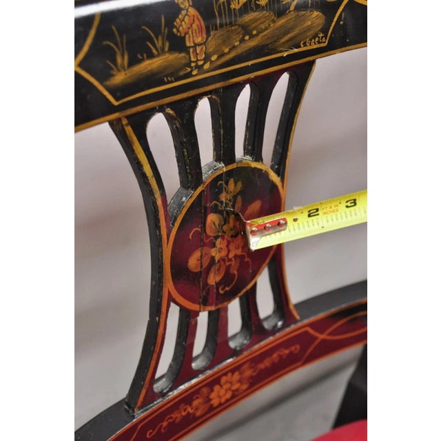 Mid 20th Century Union National Chinoiserie English Regency Black Painted Dining Chair - Set of 6 For Sale In Philadelphia - Image 6 of 13