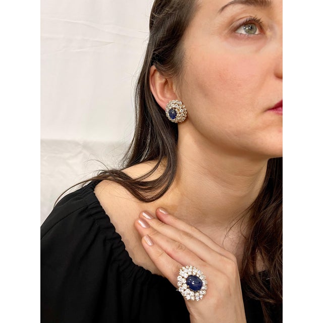 Chantecler 12 Ct Sapphire 22 Ct Diamond VS/E-F Color Ring & Earring Set 18 KYG For Sale - Image 12 of 18